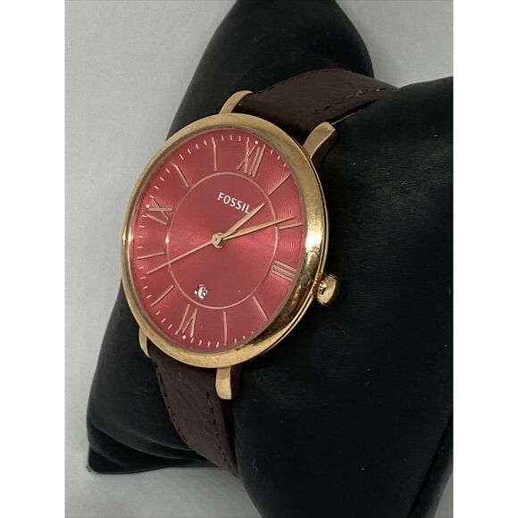 Fossil Jacqueline ES4101 Women Brown Leather Analog Pink Dial Quartz Watch WO231 - Picture 4 of 12